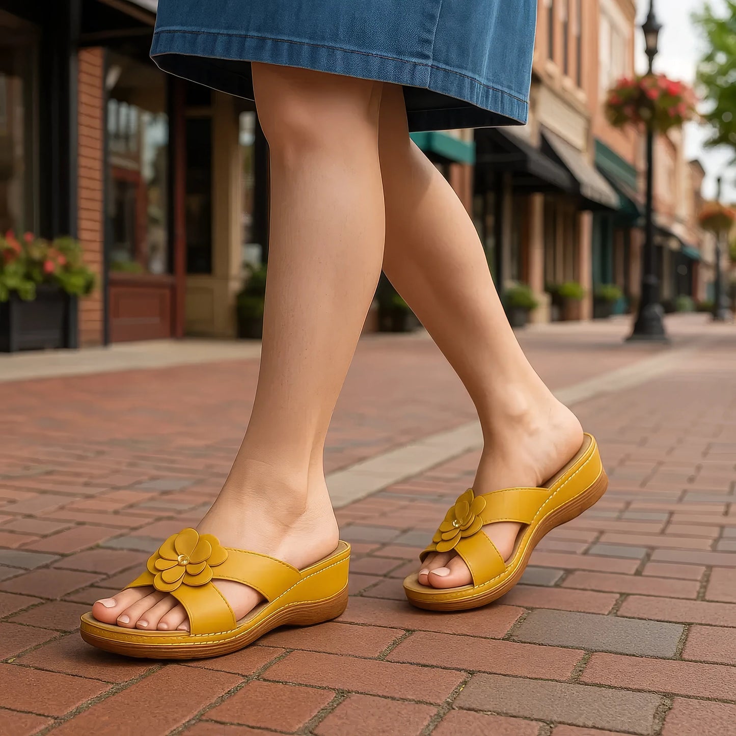 Women's Joy Black Flower Flat Sandals