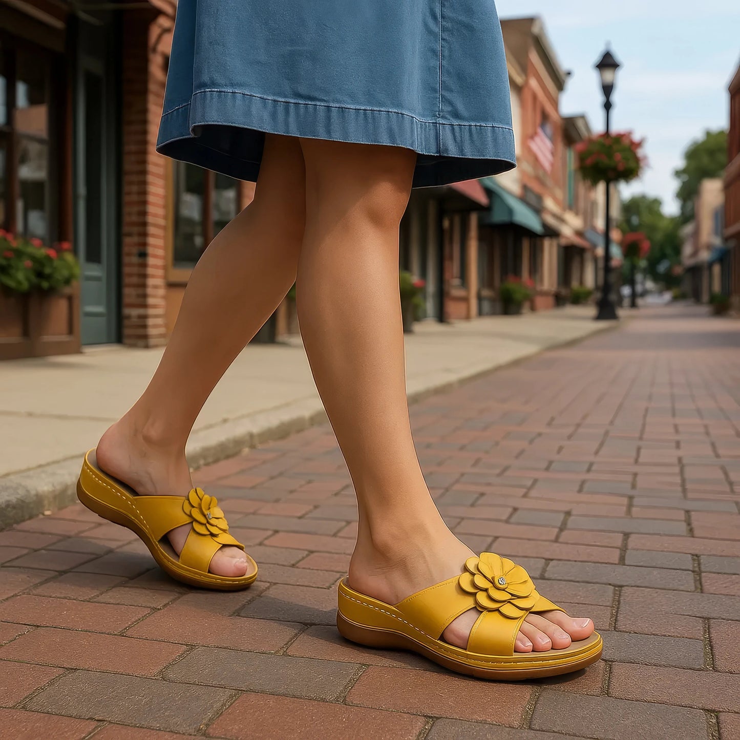 Women's Joy Black Flower Flat Sandals