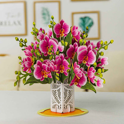 Orchid Flower Bouquet Pop-Up Card with Keepsake