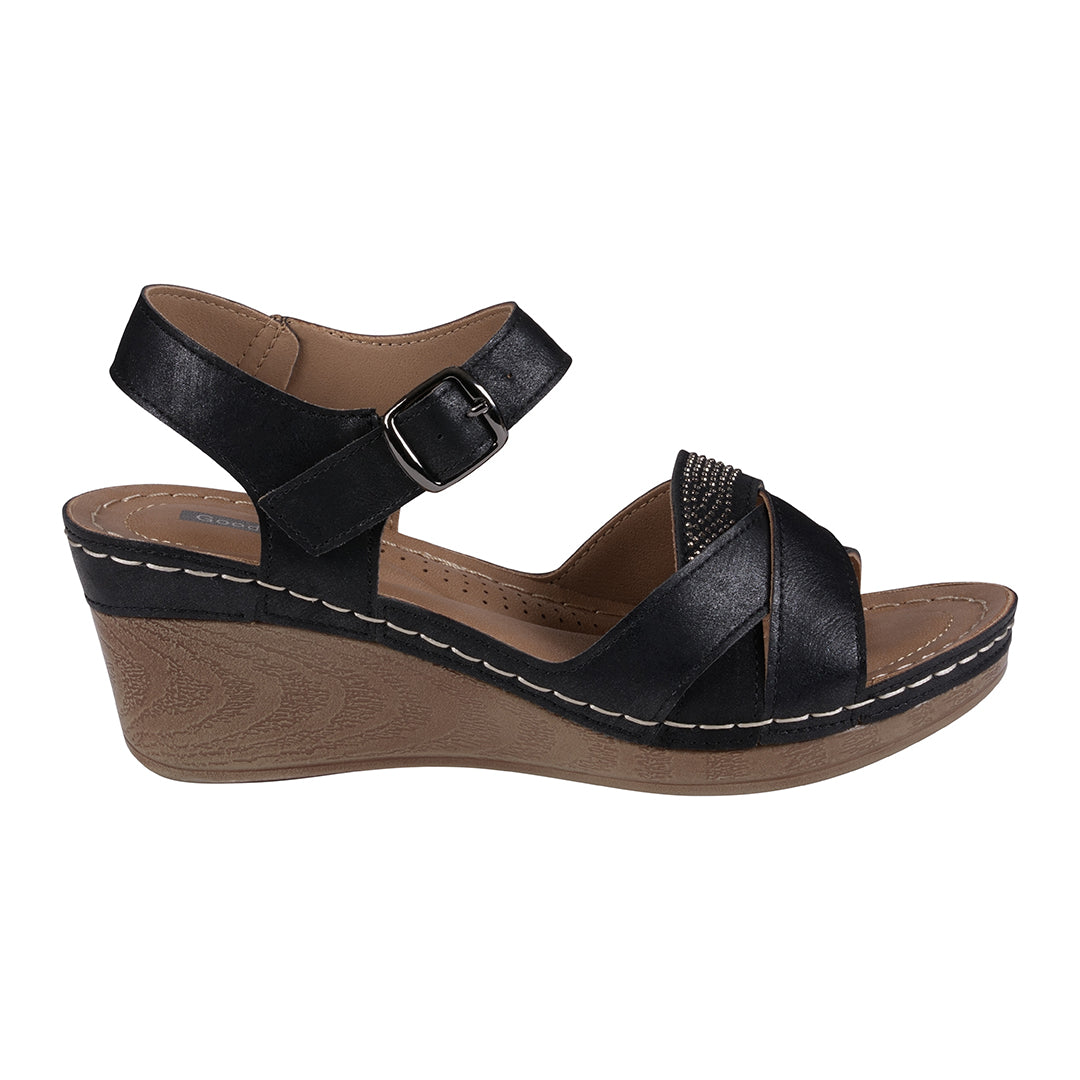 Monaco Black Strappy Embellished Wedge Sandals