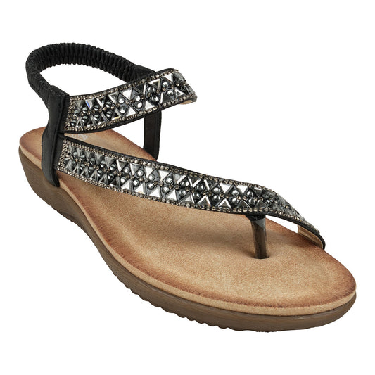Women's Reille Black Jeweled Slingback Flat Sandals