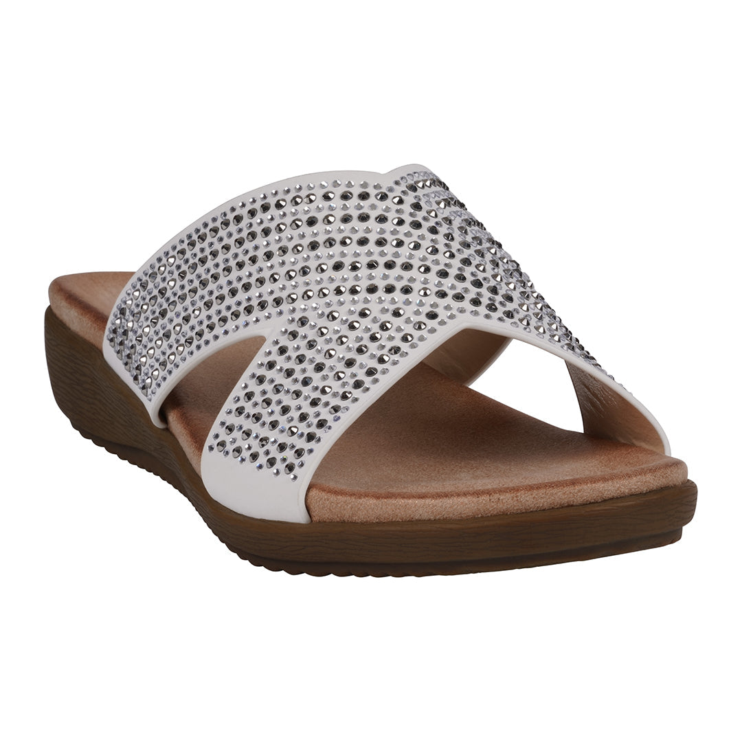 Women's Sharlene Off White Embellished Cross-Strap Flat Sandals