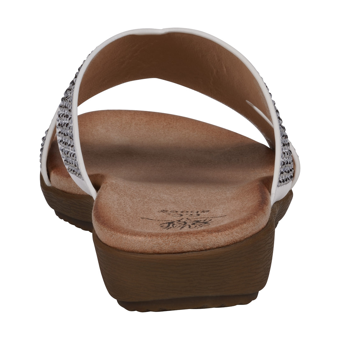 Women's Sharlene Off White Embellished Cross-Strap Flat Sandals