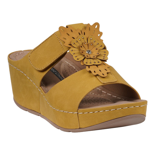 Women's Talia Yellow Floral Wedge Sandals