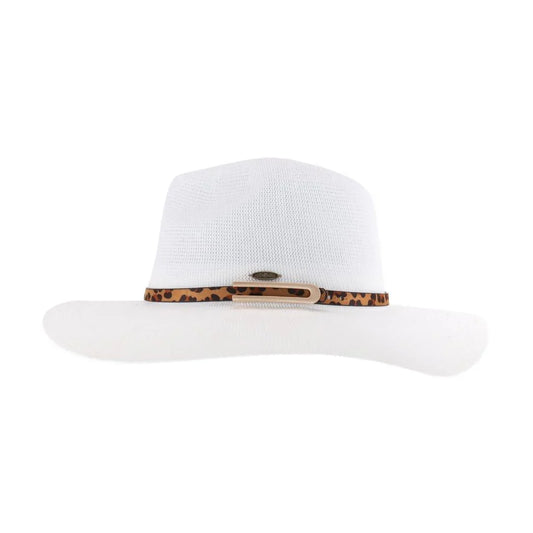 Knit Leopard Buckle Band C.C Panama Hat