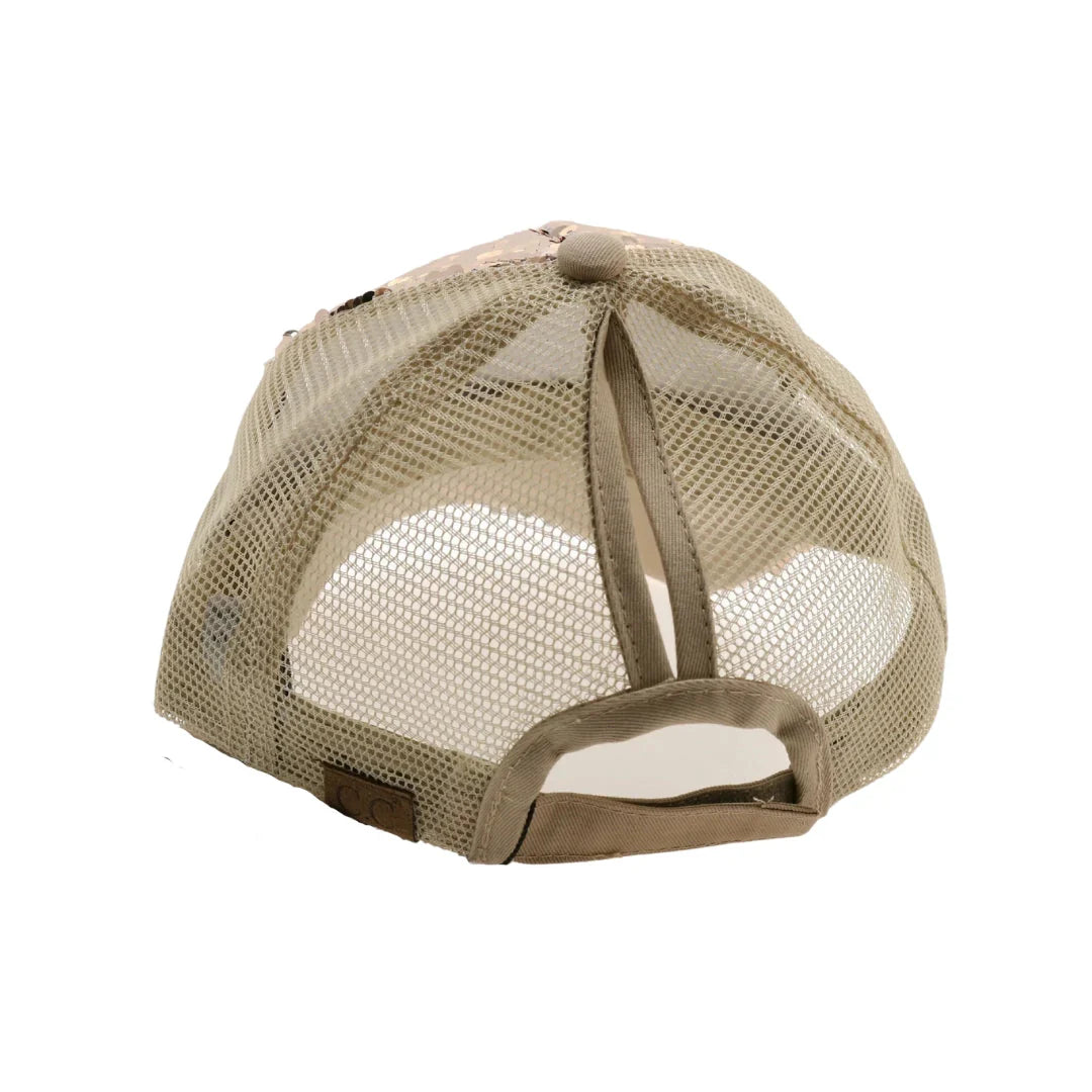 Sequin Mesh Back High Ponytail C.C Ball Cap