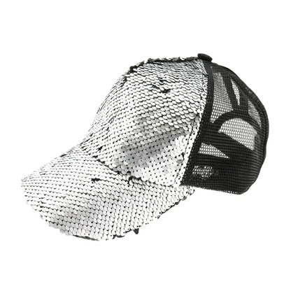 Sequin Mesh Back High Ponytail C.C Ball Cap