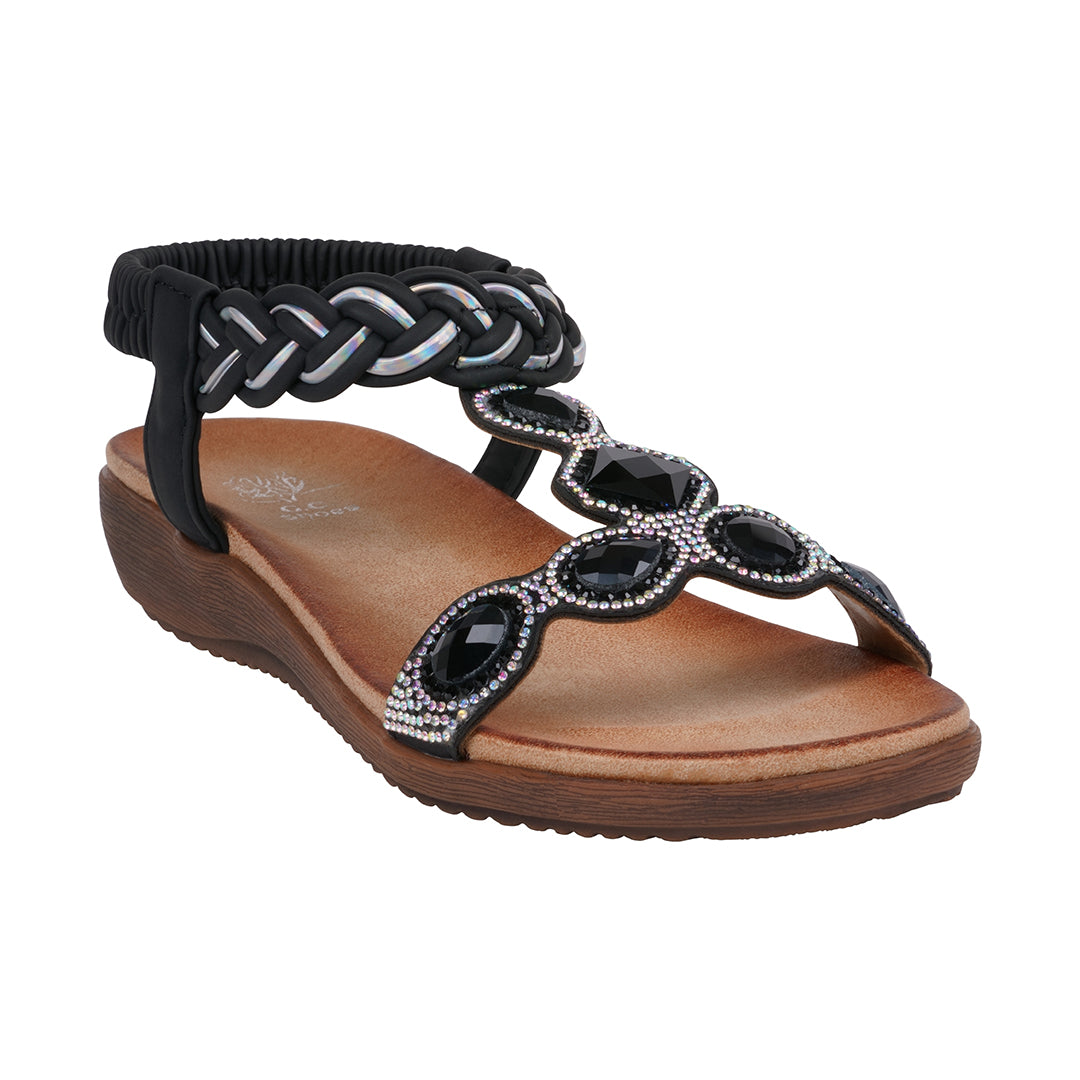 Women's Victoria Black Jeweled Flat Sandals