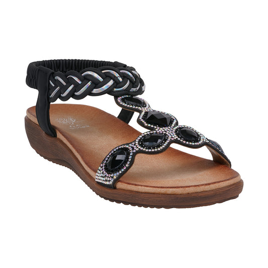 Women's Victoria Black Jeweled Flat Sandals