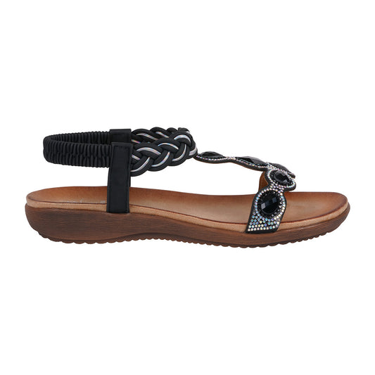 Women's Victoria Black Jeweled Flat Sandals