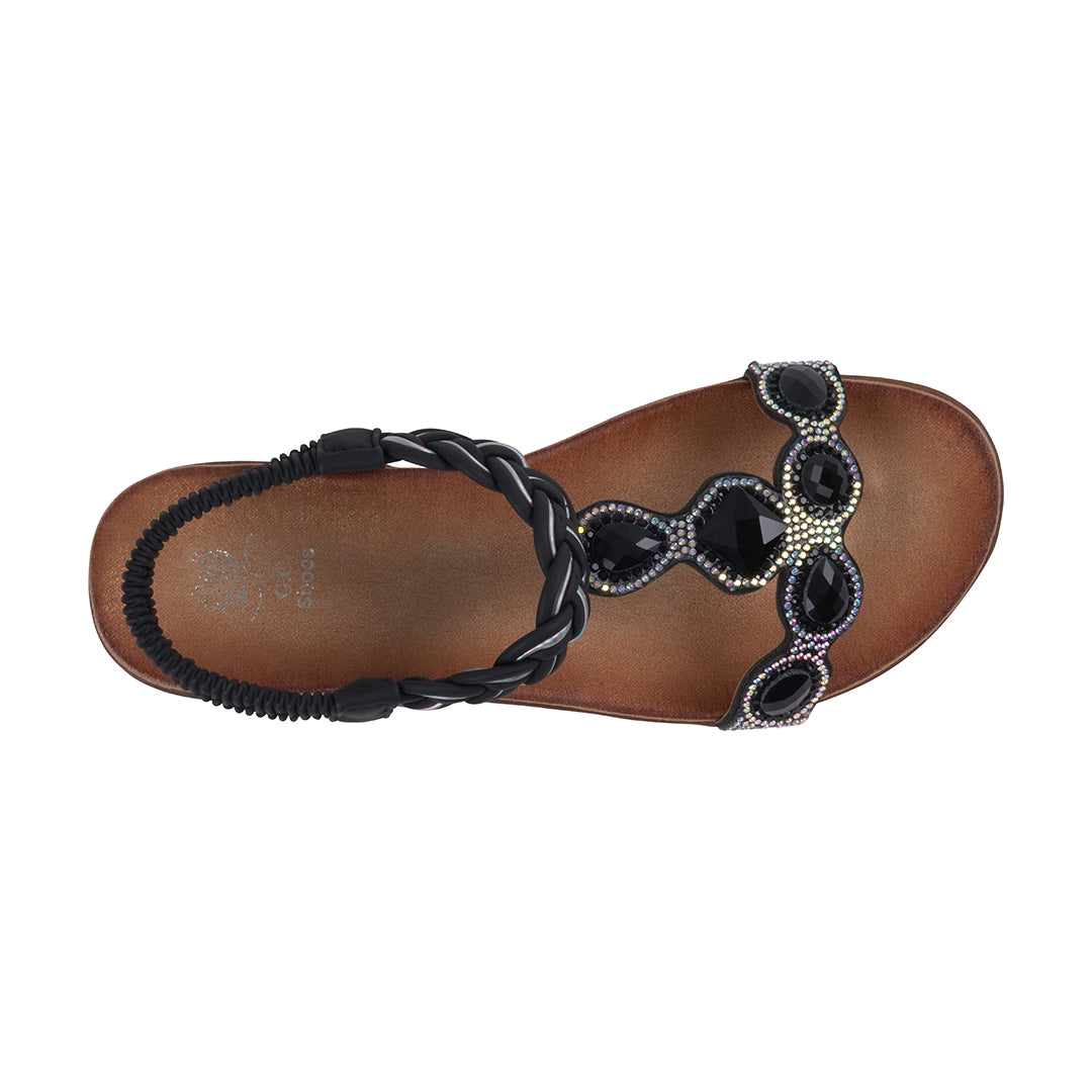 Women's Victoria Black Jeweled Flat Sandals