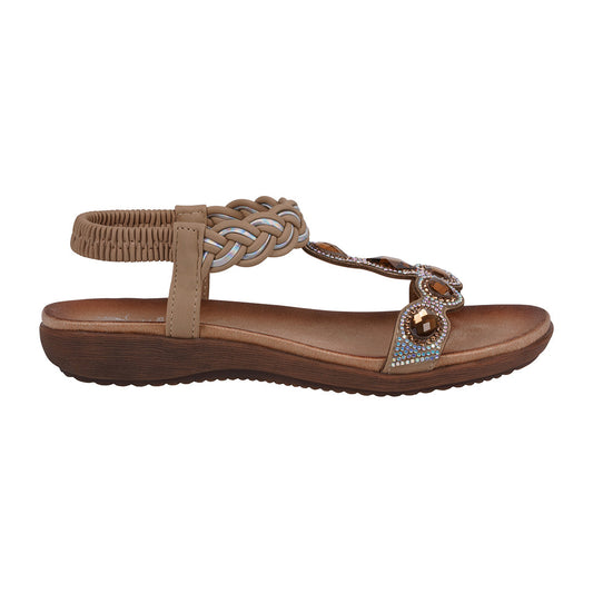Women's Victoria Tan Jeweled Flat Sandals