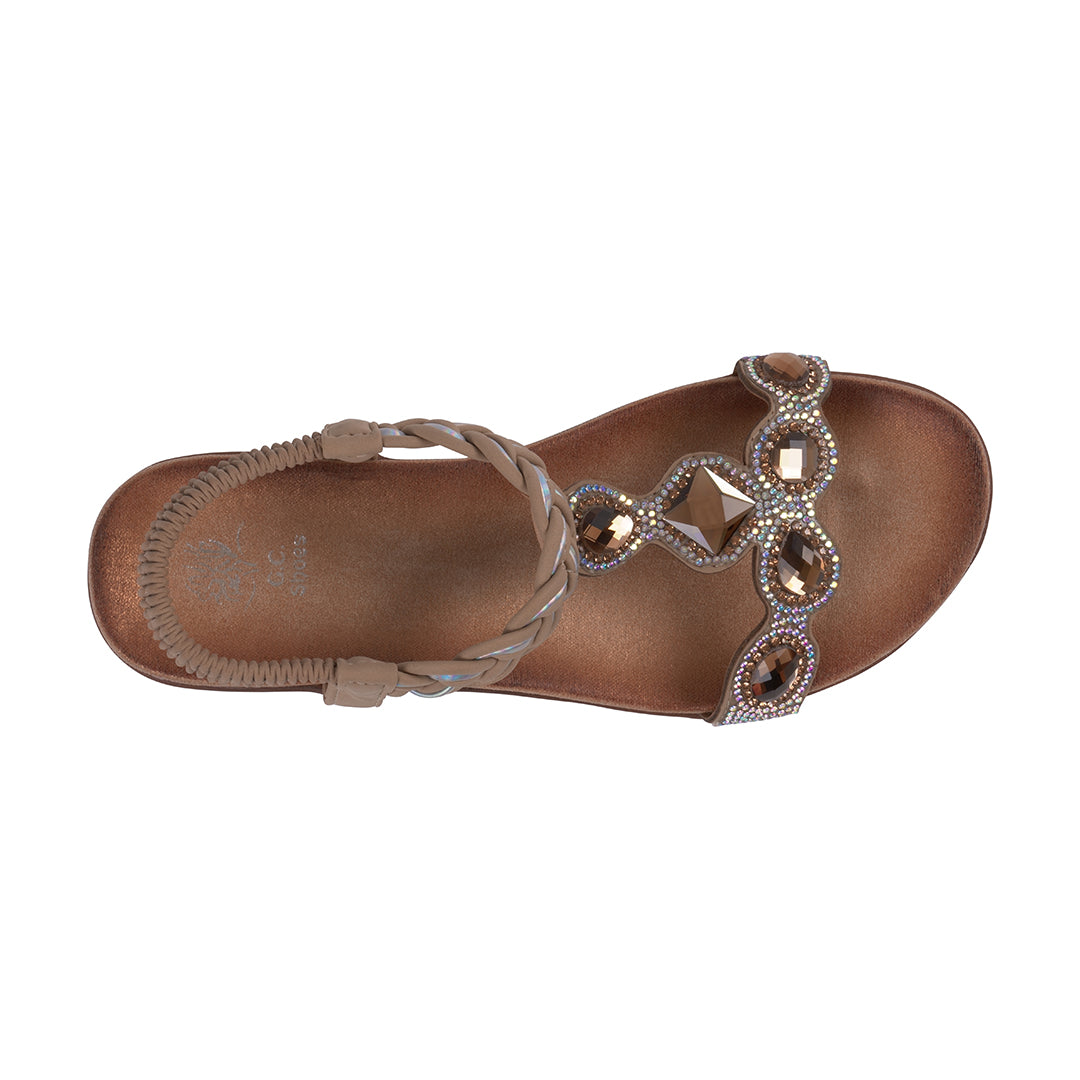 Women's Victoria Tan Jeweled Flat Sandals