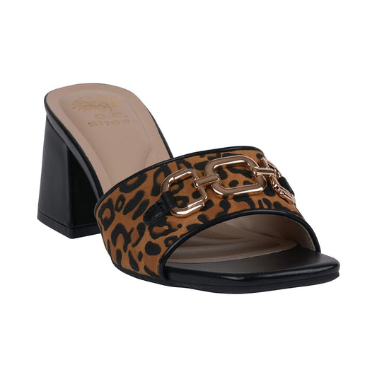 Women's Wanda Black Leopard Hardware Heeled Sandals
