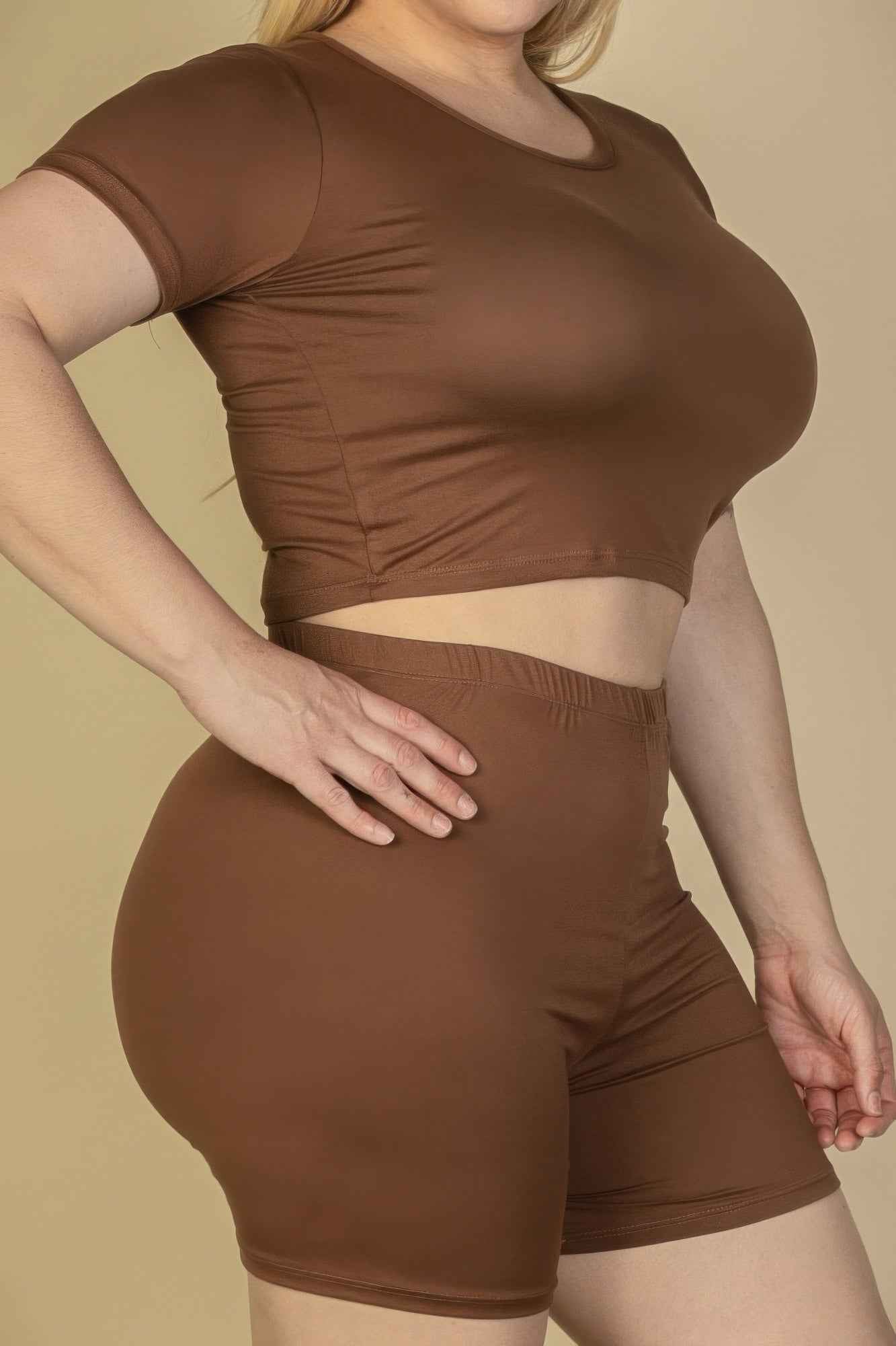 Plus Size Short Sleeve Crop Top & Shorts Set