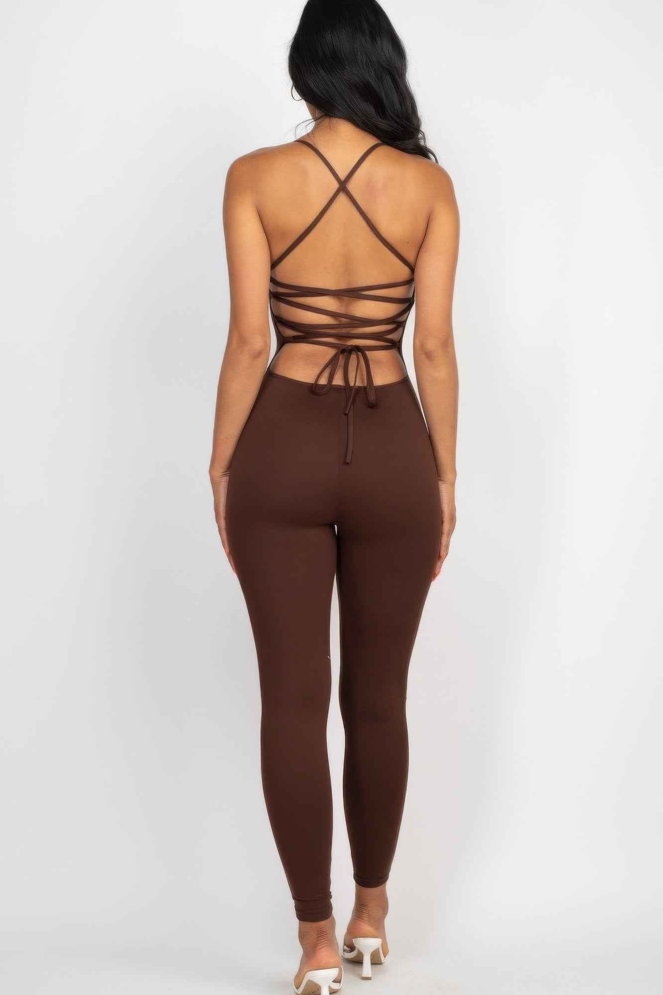 Criss-cross Open Back Bodycon Jumpsuit