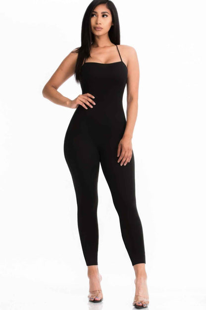 Criss-cross Open Back Bodycon Jumpsuit