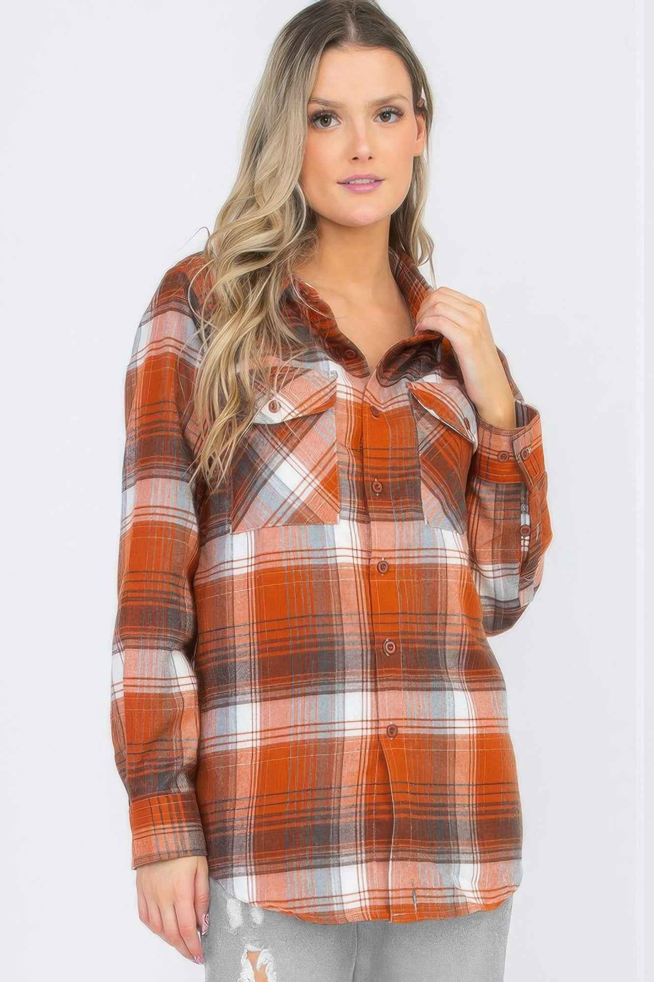 Womens Boyfriend Long Sleeve Checkered Flannel