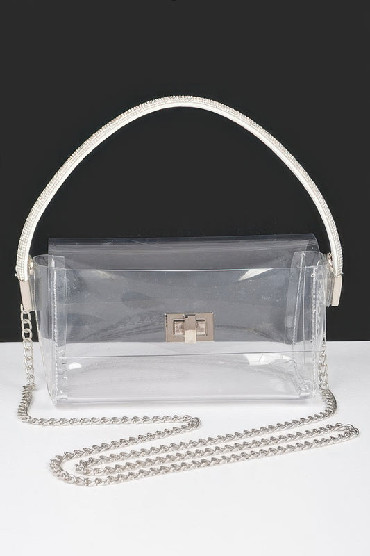 Transparent Rhinestone Top Handle Flap Bag - It's a Girly Place