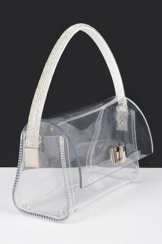 Transparent Rhinestone Top Handle Flap Bag - It's a Girly Place