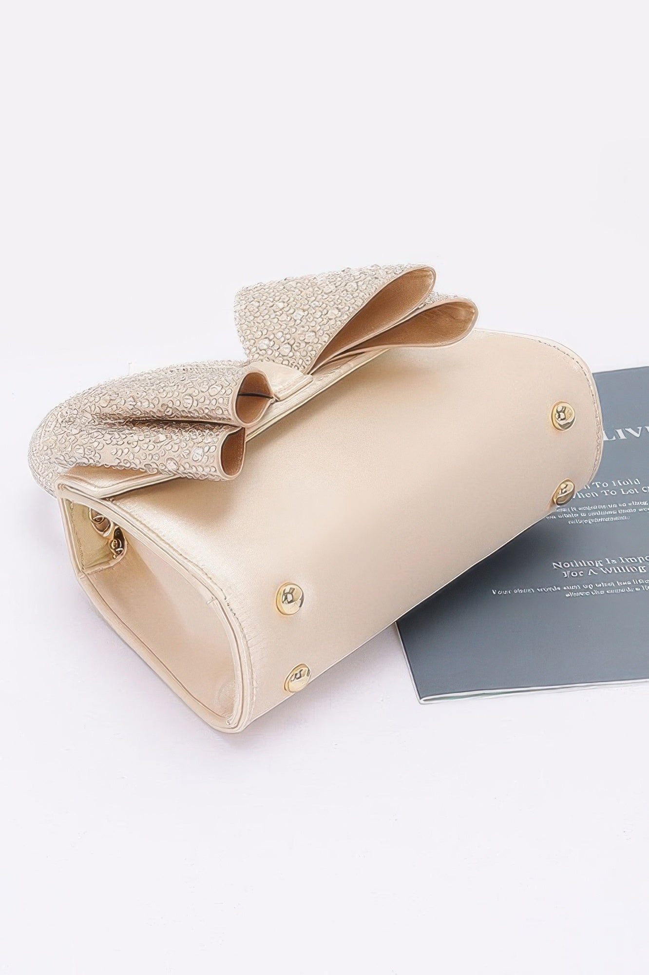 Rhinestone Ribbon Top Handle Satin Flap Bag - It's a Girly Place