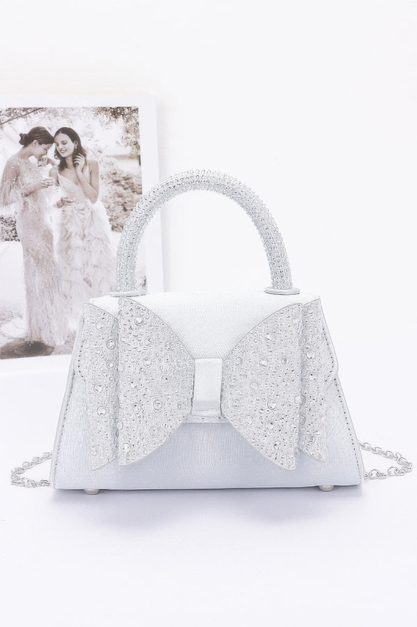 Rhinestone Ribbon Top Handle Satin Flap Bag - It's a Girly Place