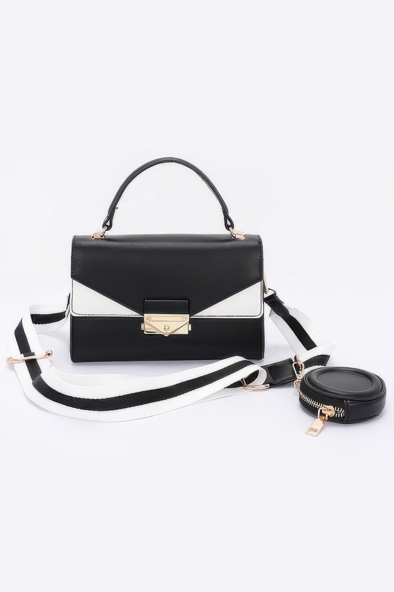 Faux Leather Two Tone Flap Bag - It's a Girly Place