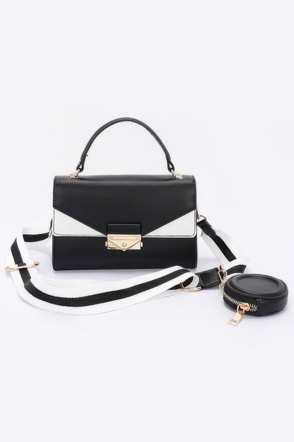 Faux Leather Two Tone Flap Bag - It's a Girly Place
