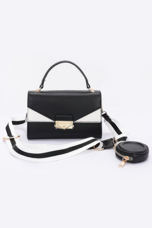 Faux Leather Two Tone Flap Bag - It's a Girly Place