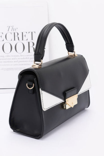 Faux Leather Two Tone Flap Bag - It's a Girly Place
