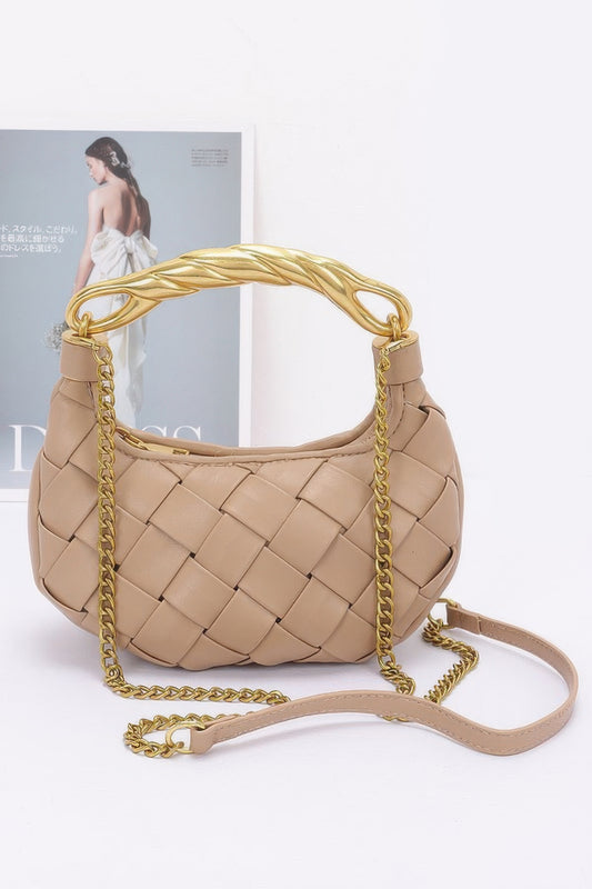 Faux Leather Braided Metal Handle Bag - It's a Girly Place