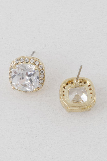 Rounded Square Rhinestone Earrings - It's a Girly Place
