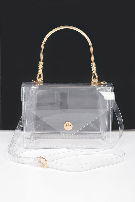 Transparent Metal Handle Flap Clutch - It's a Girly Place