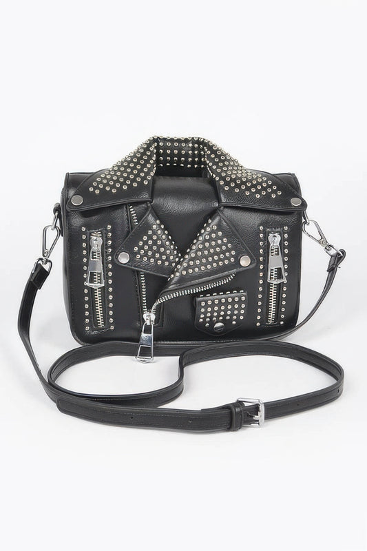 Faux Leather Metal Studded Jacket Clutch - It's a Girly Place