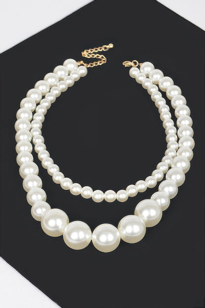 Multi Size Faux Pearl Double Layered Necklace - It's a Girly Place