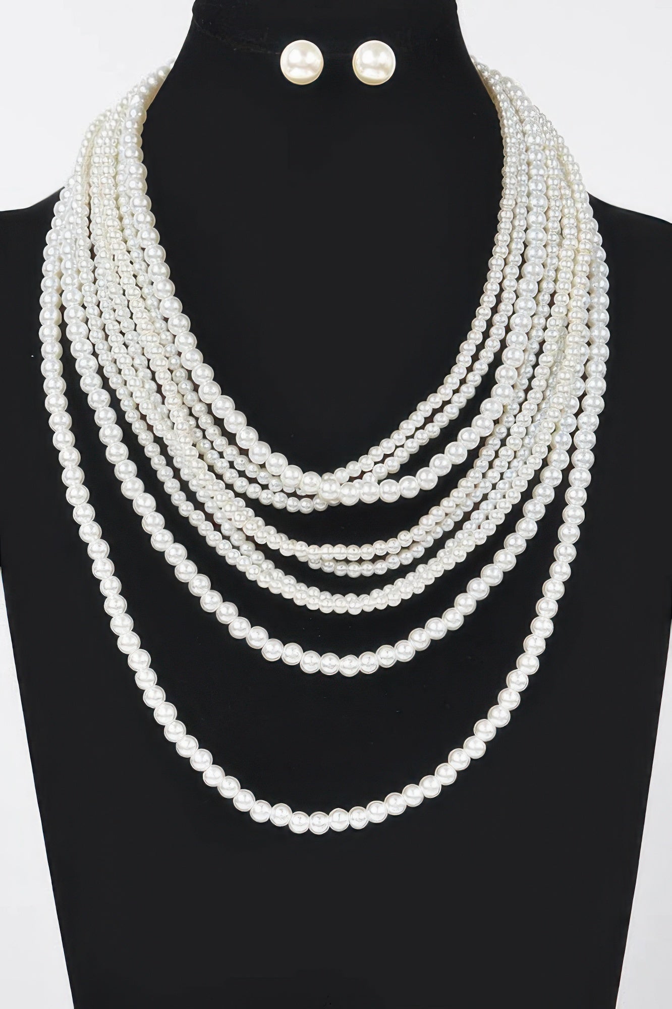 Multi Pearl Layered Necklace W/earring - It's a Girly Place