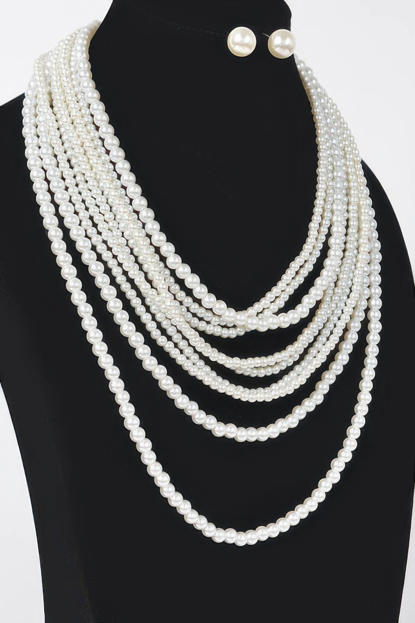 Multi Pearl Layered Necklace W/earring - It's a Girly Place
