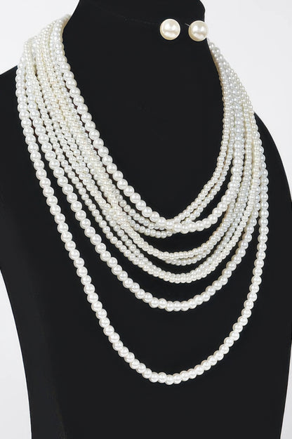 Multi Pearl Layered Necklace W/earring - It's a Girly Place