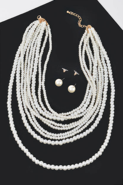 Multi Pearl Layered Necklace W/earring - It's a Girly Place
