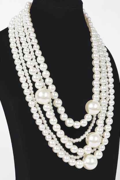 Multi Pearl Layered Necklace W/earring - It's a Girly Place