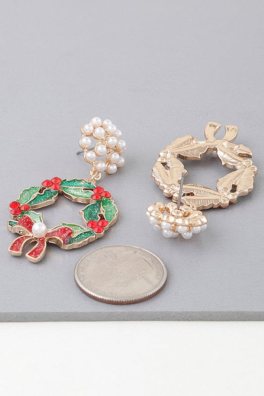 Jeweled Ribbon Wreath Earrings - It's a Girly Place