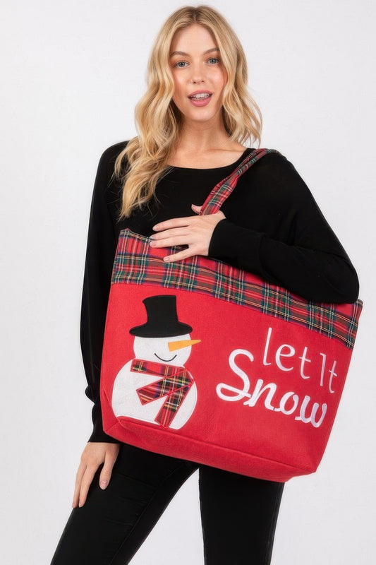 Let It Snow Letter Snowman Christmas Tote Bag - It's a Girly Place