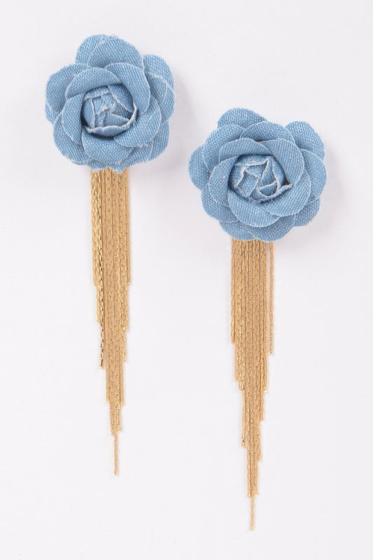 Denim Flower Metal Fringe Earring - It's a Girly Place