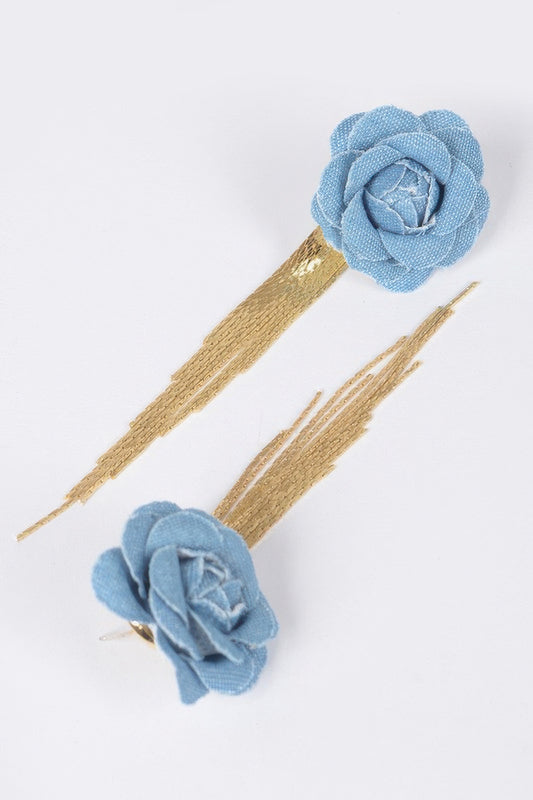 Denim Flower Metal Fringe Earring - It's a Girly Place