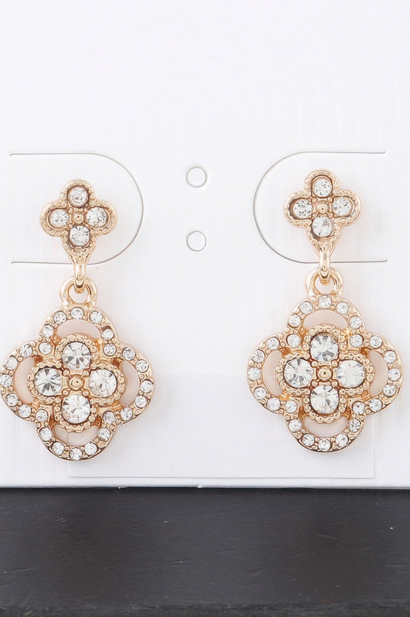 Quadra Rhinestone Clover Drop Earrings - It's a Girly Place