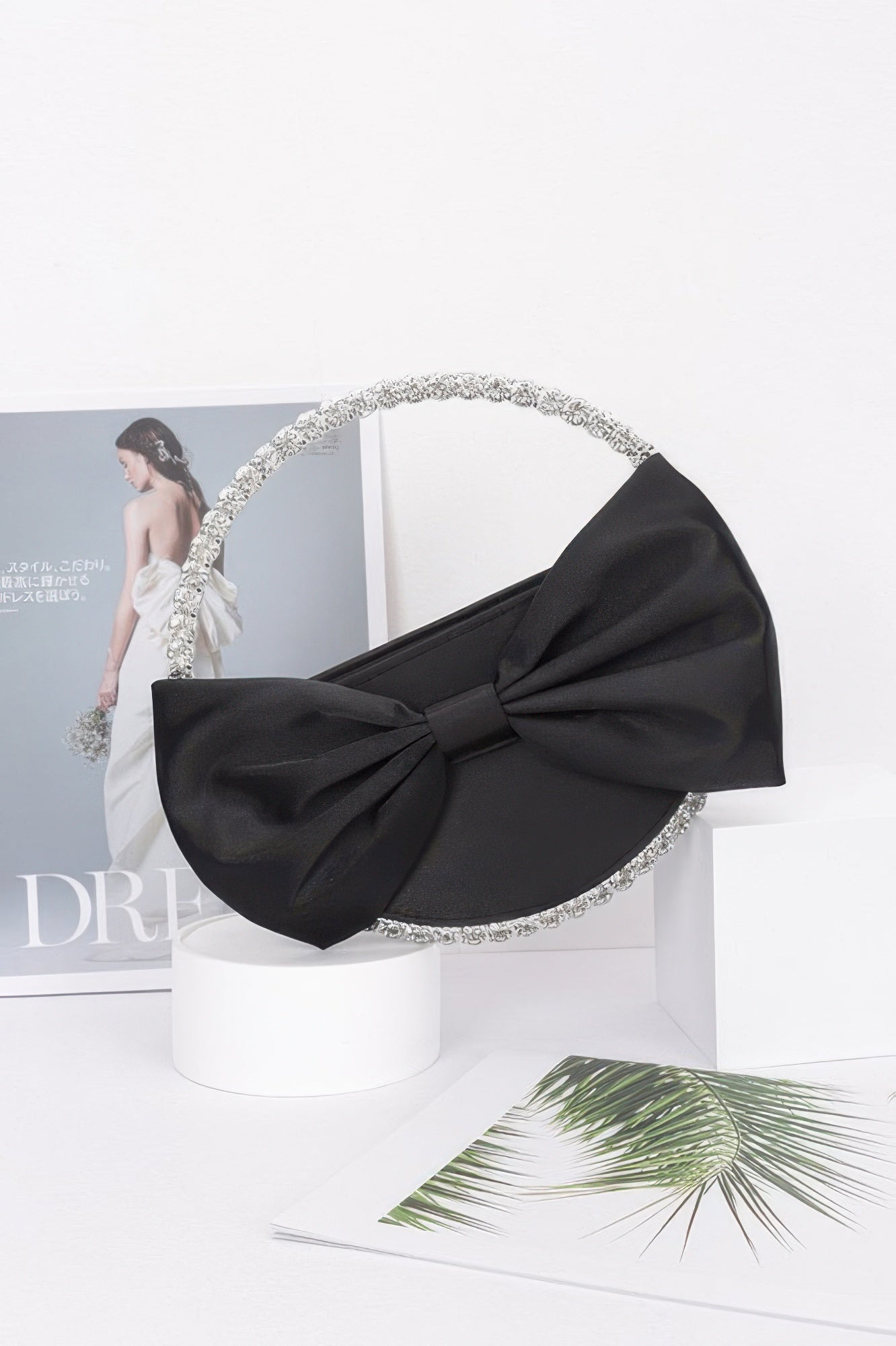 Satin Ribbon Round Rhinestone Metal Clutch - It's a Girly Place