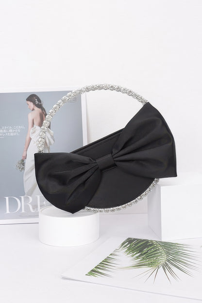 Satin Ribbon Round Rhinestone Metal Clutch - It's a Girly Place