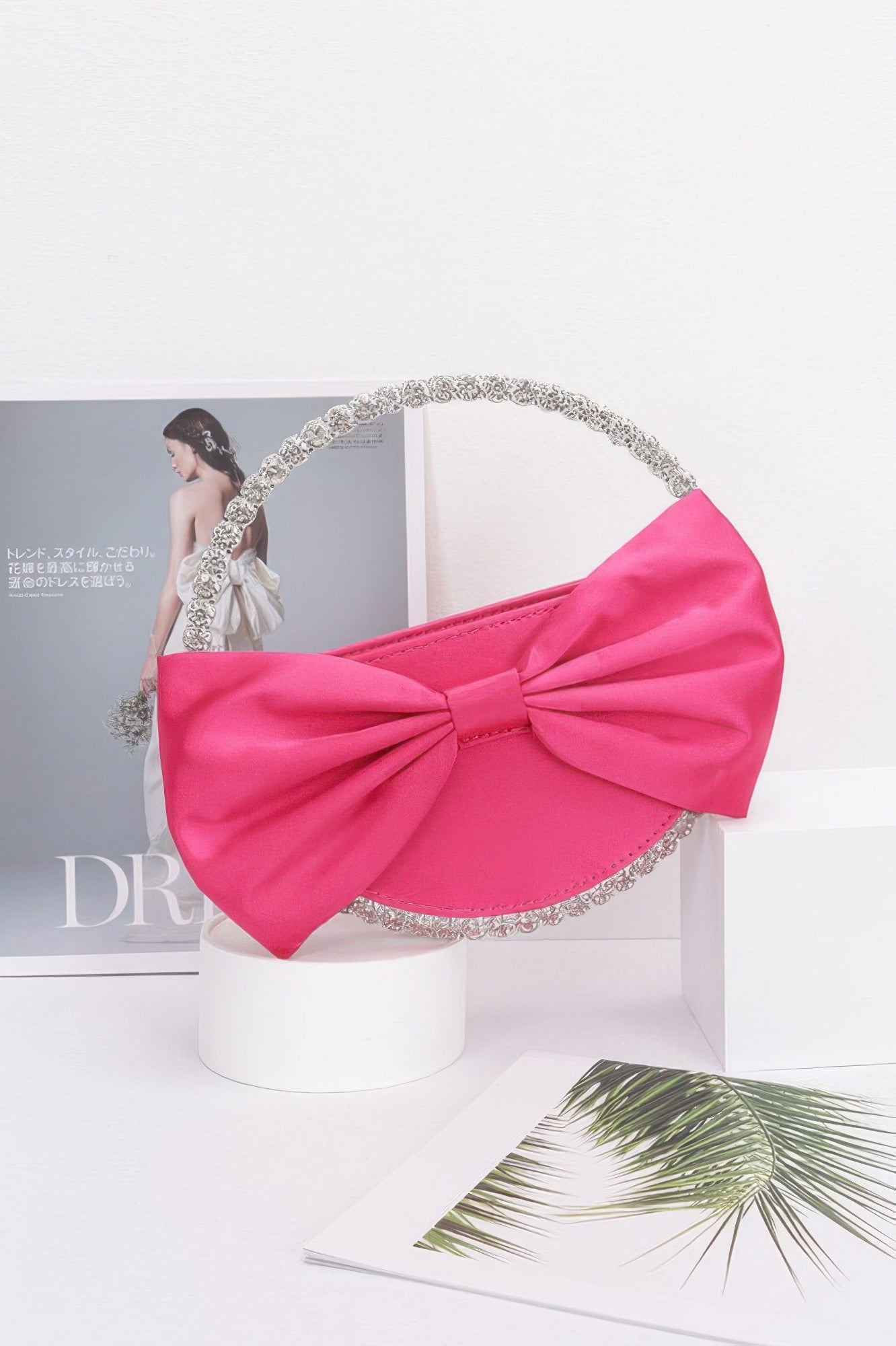 Satin Ribbon Round Rhinestone Metal Clutch - It's a Girly Place