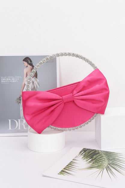 Satin Ribbon Round Rhinestone Metal Clutch - It's a Girly Place