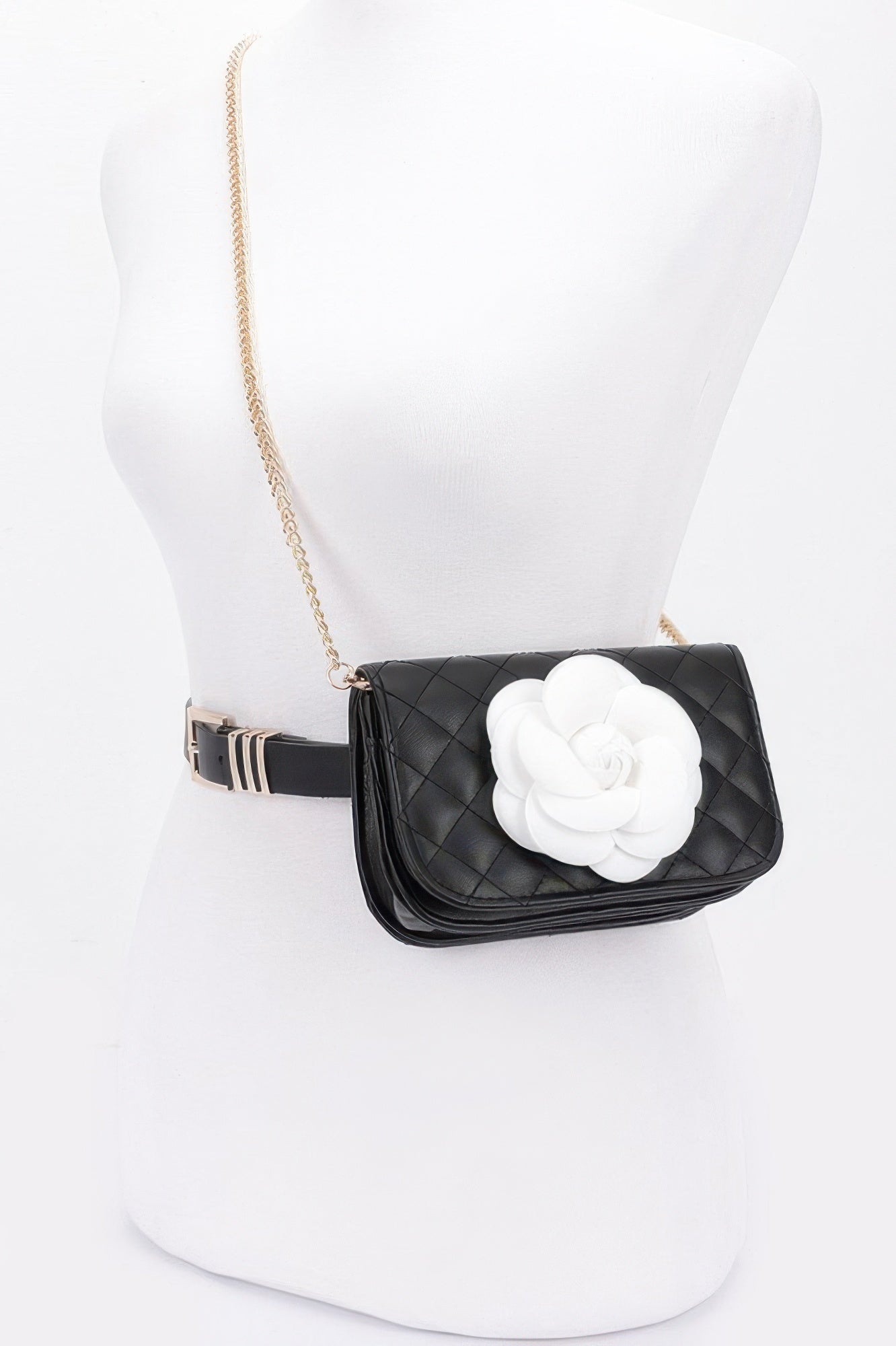 Faux Leather Quilted Flower Beltbag Shoulder Chain - It's a Girly Place